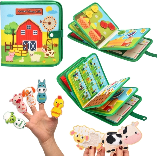 2Kids Toys carte senzorială busy din material textil – fermă