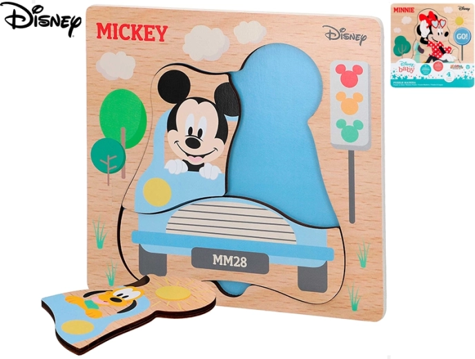 Puzzle din lemn DISNEY Mickey și Minnie pentru cei mici (4 piese)