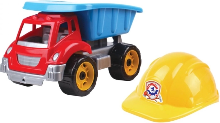 Basculantă din plastic cu cască pentru micul constructor