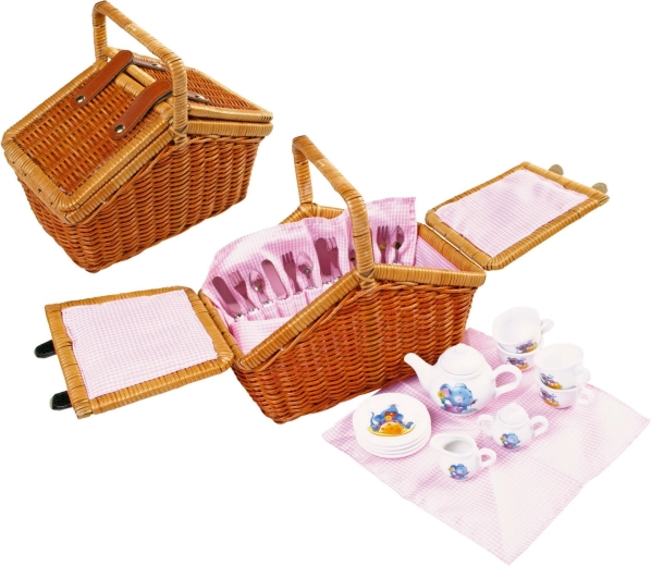 Coș de picnic Romantic – set de ceai pentru copii small foot (30 piese)