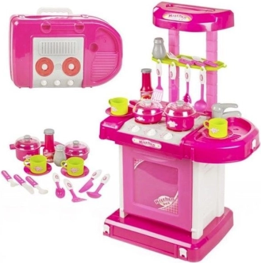Bucătărie pentru copii roz cu cuptor, lumină, sunete și accesorii