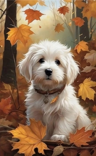 Norimpex Pictură pe numere Cățeluș maltez toamna 40 × 50 cm
