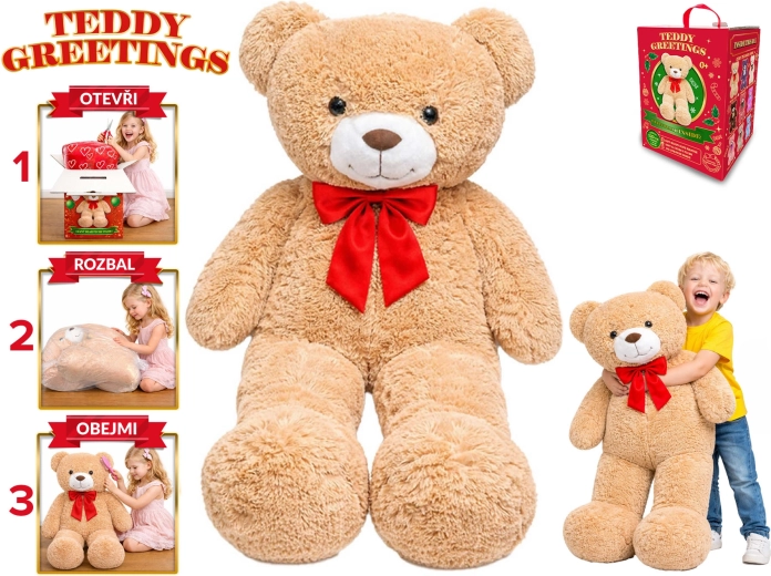 Ursuleț de pluș Teddy Greetings cu fundă, 120 cm, bej