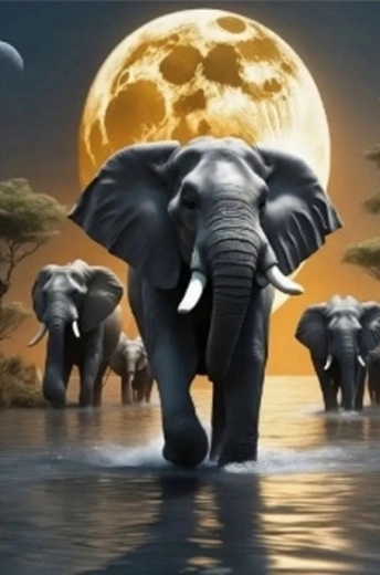 Pictură cu diamante Elefanți la lumina lunii 30 × 40 cm