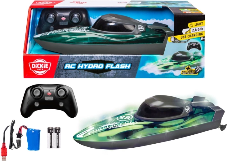 Barcă Dickie Toys RC Hydro Flash controlată de la distanță, cu iluminare, 29 cm