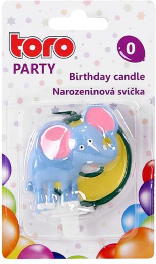 Lumânare pentru tort cifra 0 cu elefant TORO 5 cm
