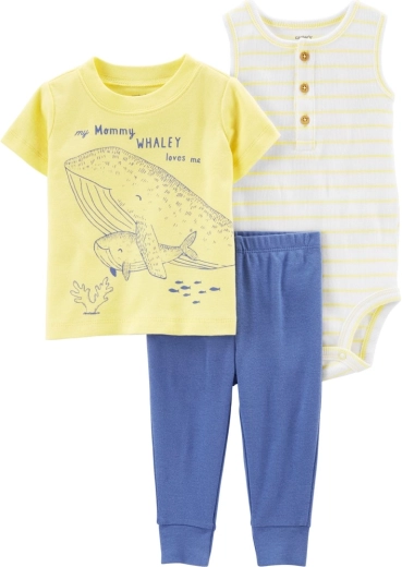 Set Carter’s din 3 piese pentru bebeluș Yellow Ocean – tricou cu mânecă scurtă, pantaloni și body fără mâneci