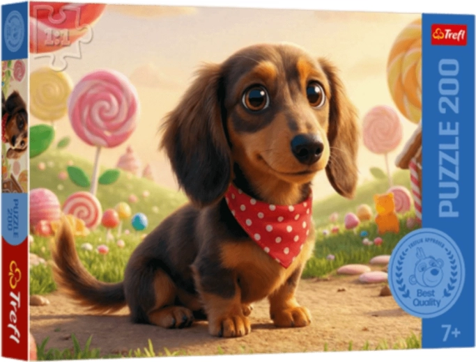 Puzzle Trefl – cățeluș mic printre dulciuri, 200 de piese