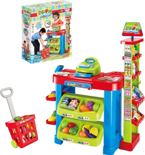 Supermarket pentru copii cu scanner și cărucior de cumpărături