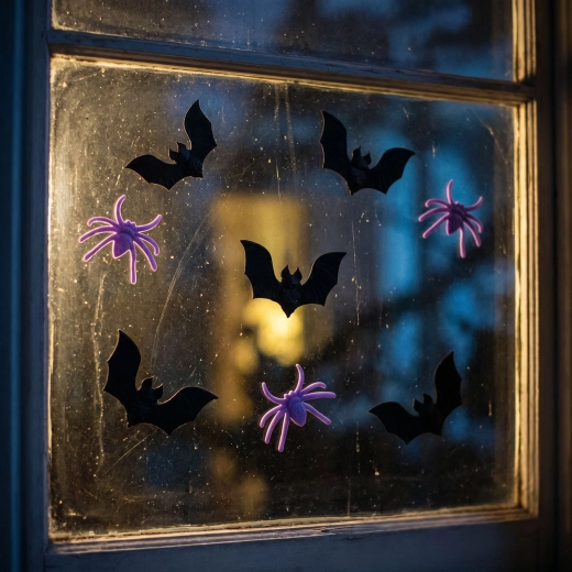 Decorațiune de fereastră de Halloween 3D, din gel, cu lilieci și păianjeni, 9 buc.