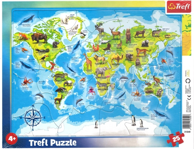 TREFL Puzzle Hartă lumii cu animăluțe 25 de piese