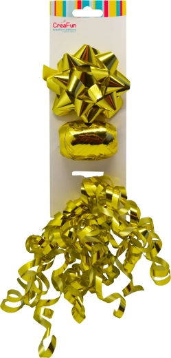 Set cadou în auriu metalizat – fundă 9 cm, panglică 10 m, fundiță 6 mm (3 buc.)