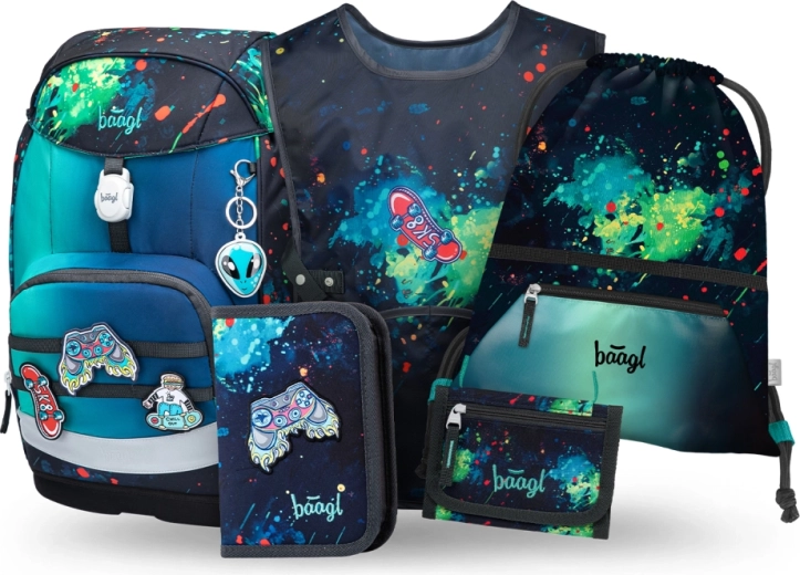 Set școlar Baagl Airy Plus Chill – rucsac, penar, săculeț, șorț și portofel