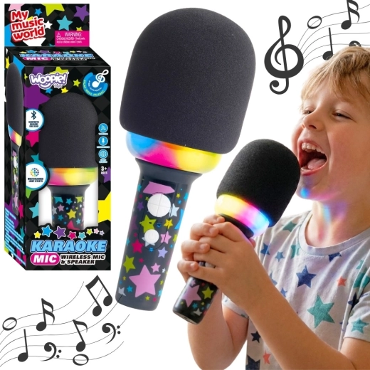 Microfon karaoke wireless Woopie cu difuzor, negru, Bluetooth