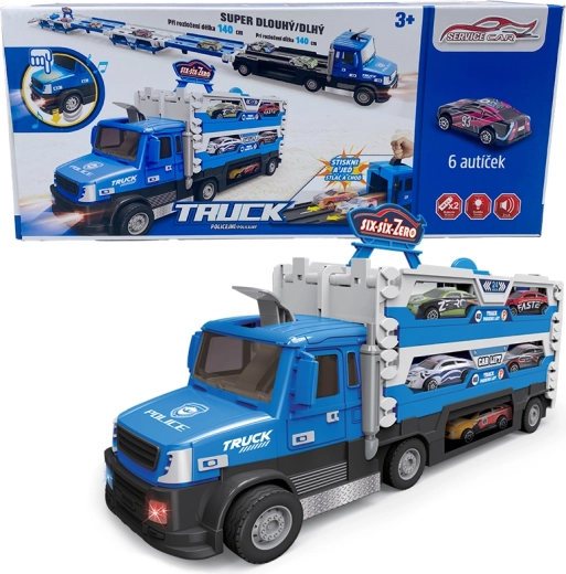 Camion de poliție 2-în-1 cu lumină, sunet și 6 mașinuțe