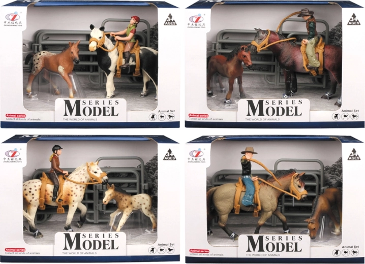 Animale de la fermă – set cai cu călăreț și mânz