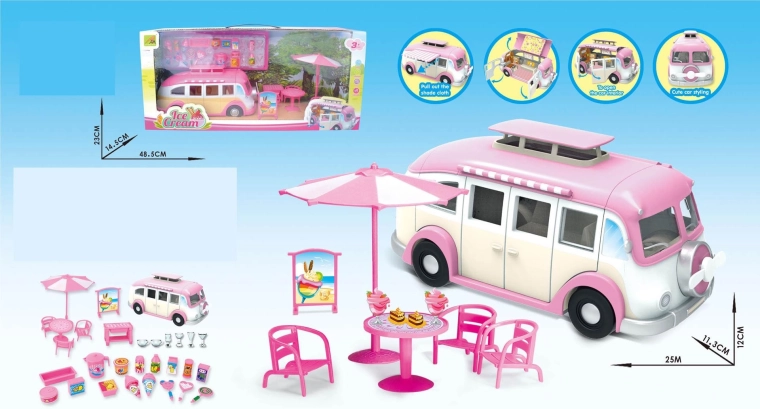 Rulotă roz pliabilă cu gelaterie și accesorii bogate