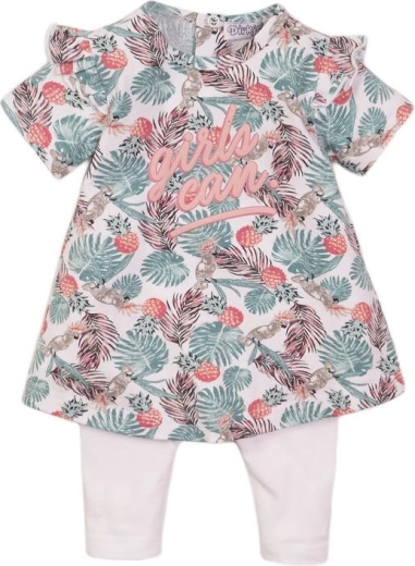 Dirkje set din 2 piese (rochii) pentru bebeluș, mărimea 74, alb și multicolor tropical
