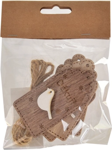 Etichetă din lemn „Mulțumesc” maro 4×8 cm (4 buc.)
