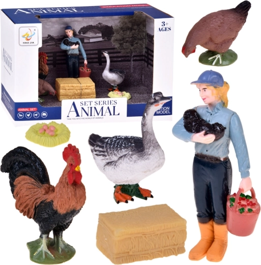 Set de figurine de fermă cu gospodină și păsări de curte