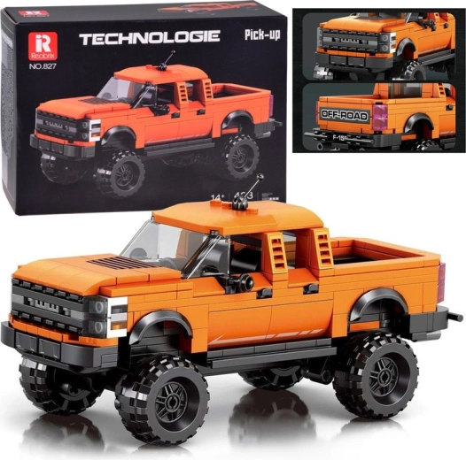 Set de construcție pentru pickup de teren portocaliu, 423 de piese