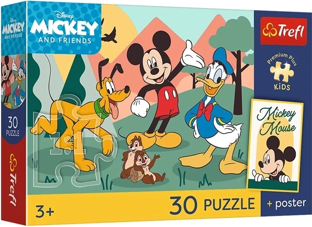 Trefl Disney Mickey și prietenii – puzzle pentru copii 30 de piese + poster