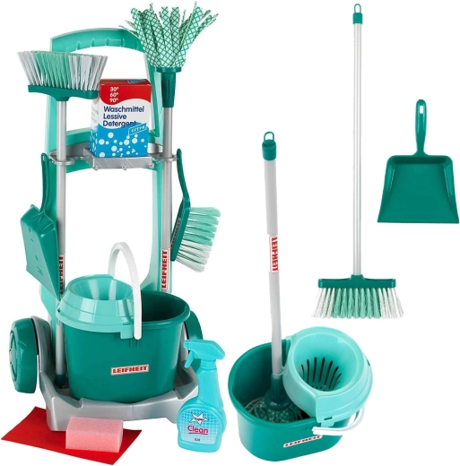 Cărucior de curățenie pentru copii LEIFHEIT cu mop, mătură și accesorii KLEIN