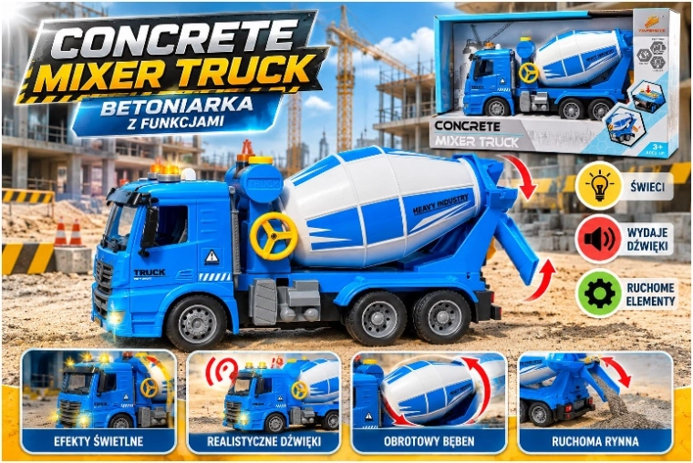 Betonieră de construcții cu lumini și sunete