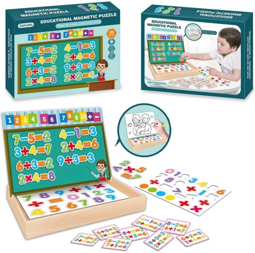 Puzzle magnetic educativ cu cifre într-o cutie din lemn