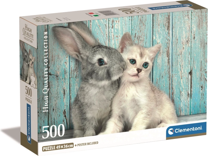 Puzzle 500 piese compact pisică și iepure