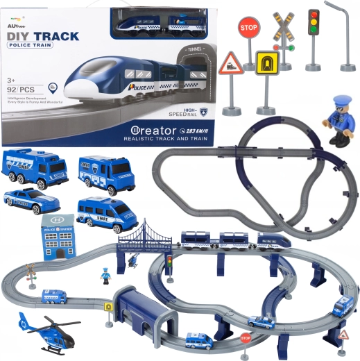 Circuit electric de tren polițienesc cu elicopter 103 × 61 × 15 cm