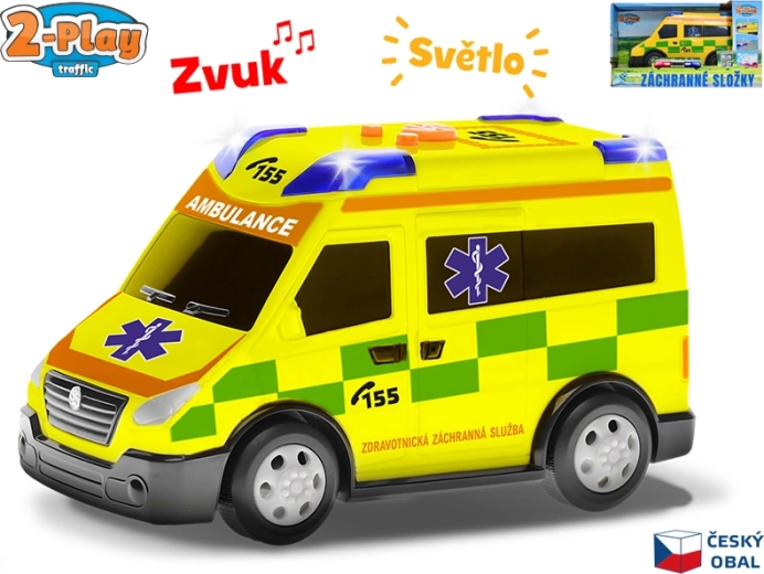 Ambulanță 2-Play Traffic cu design ceh, 13,5 cm, cu lumină și sunet