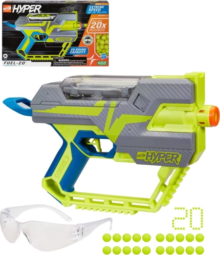 Blástr Hasbro Nerf Hyper Fuel-20 s kuličkami a ochrannými brýlemi
