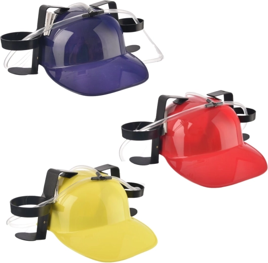 Cască de petrecere pentru bere din plastic cu două suporturi pentru băuturi (mix de culori)