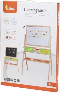 Tablă educațională din lemn, dublă față, cu abac și ceas