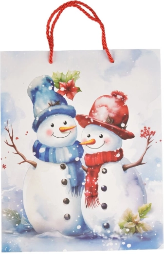 Pungă cadou din hârtie cu motiv de iarnă cu om de zăpadă 26 × 10 × 32 cm