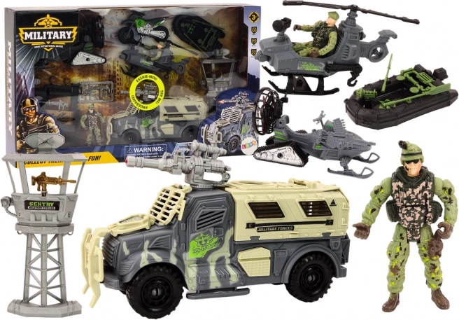 Set militar cu vehicul de luptă și elicopter