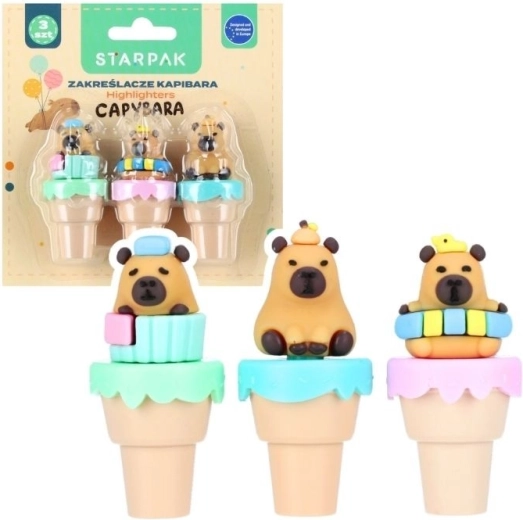 Mini markere de evidențiere Capybara (set de 3 buc.)