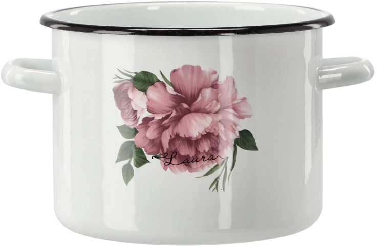 Oală emailată 4,5 l, 20 cm, albă, Bujorul Laura