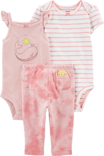 Set Carter's din 3 piese pentru bebeluș Pink Whale – colanți și 2× body, măr. 56