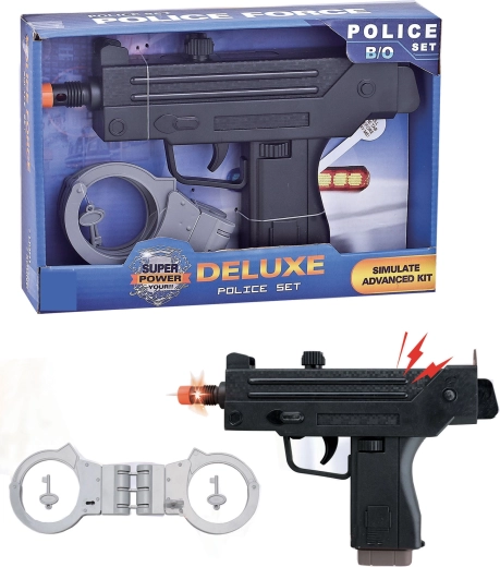 Pistol mitralieră și cătușe de poliție Sparkys pentru copii