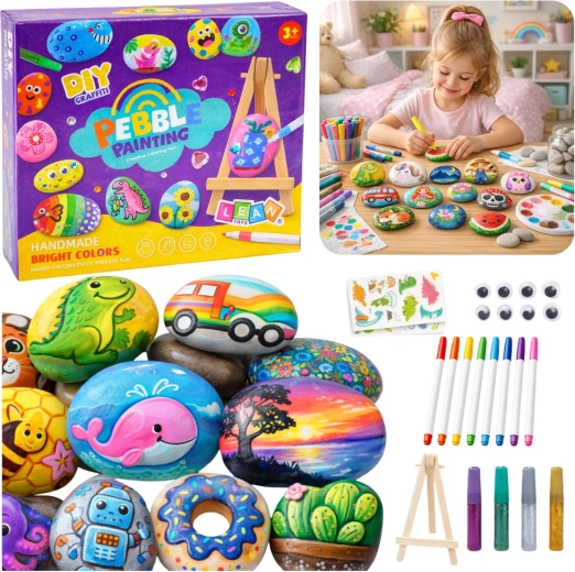 Set creativ pentru pictat pietre cu mini suport