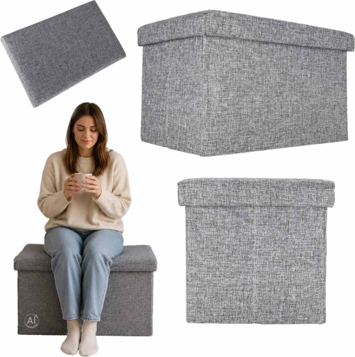 Pufă pliabilă cu spațiu de depozitare pentru șezut, gri 50 × 31 × 31 cm