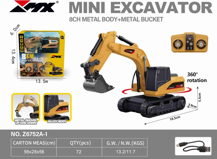 Excavator controlat de la distanță cu elemente metalice