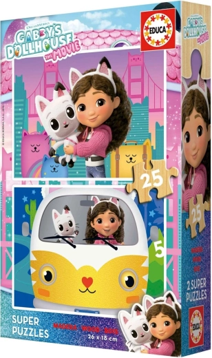 Educa puzzle din lemn Casa magică a lui Gabby 2 x 25 de piese