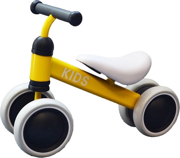 Bicicletă de echilibru pentru copii KIDS – metalică, 4 roți, galbenă