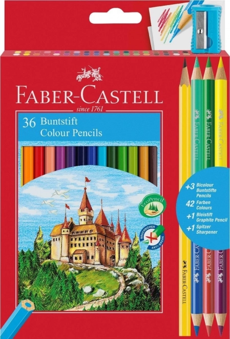 Faber-Castell creioane colorate 36 buc cu ascuțitoare, creion și duo creioane
