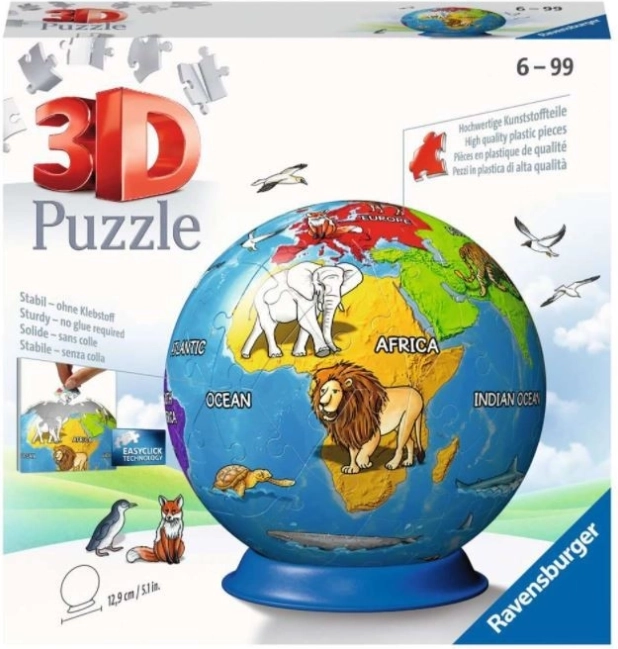 Ravensburger puzzle 3D glob pentru copii, 72 de piese