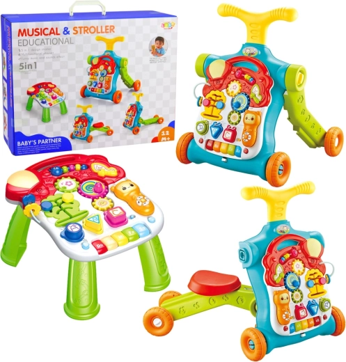 Premergător multifuncțional 5‑în‑1 cu panou interactiv detașabil, mașinuță de împins, trotinetă și măsuță educațională