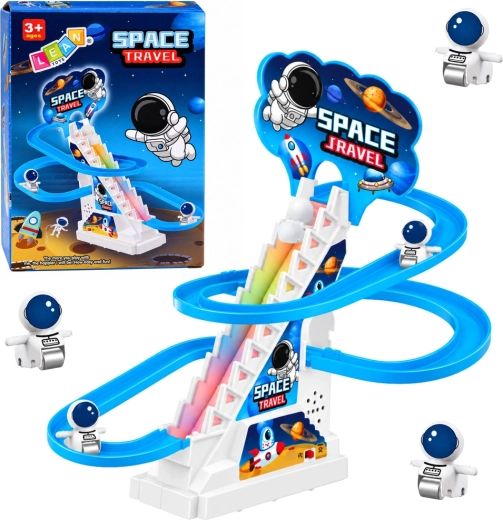 Pistă cosmică cu tobogan pentru astronauți, cu lumini și muzică
